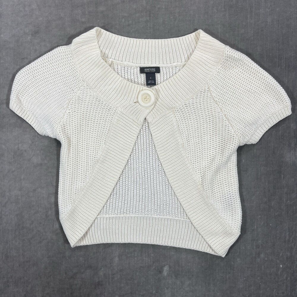 Kenneth Cole Reaction Womens Small Cream Single Button Cable Knitted Sweater‎